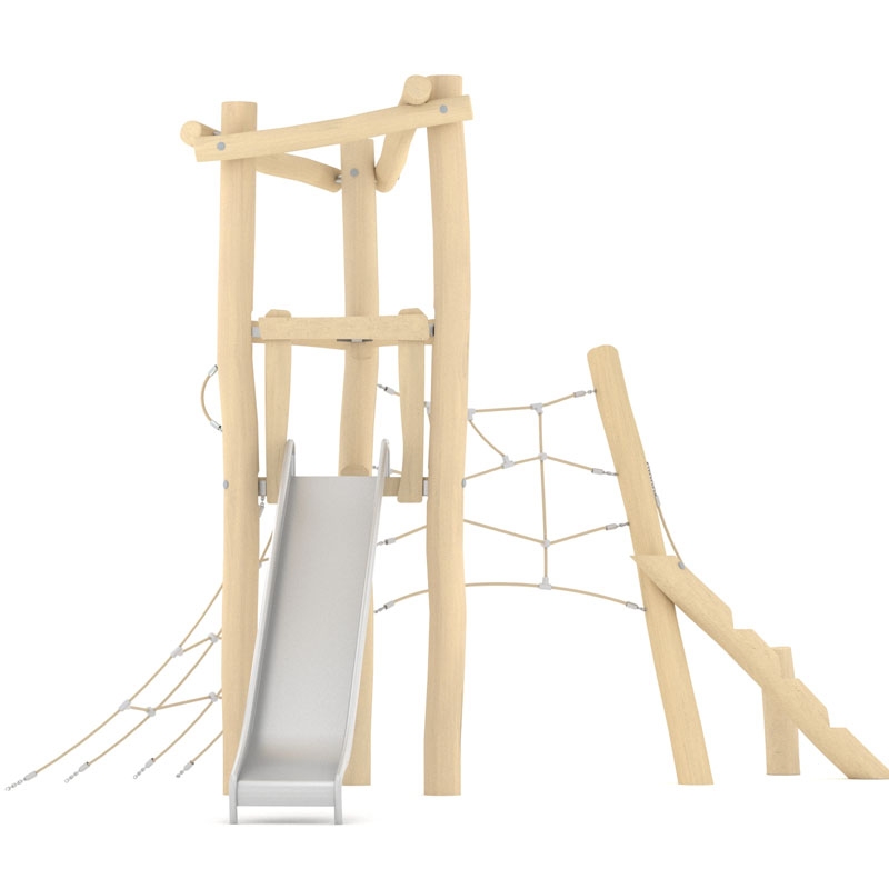 Utfordrende klatretårn med nett og sklie